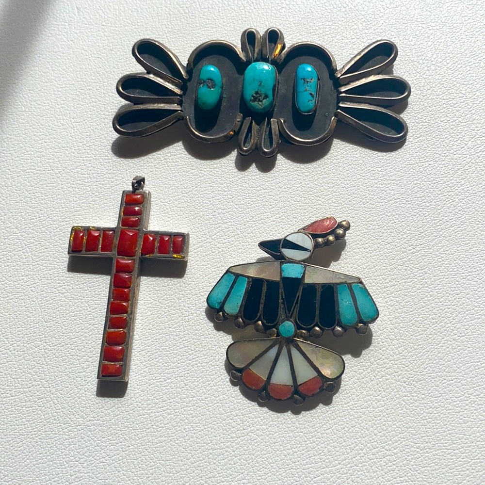 Vintage Zuni Silver Turquoise Necklaces & Brooches